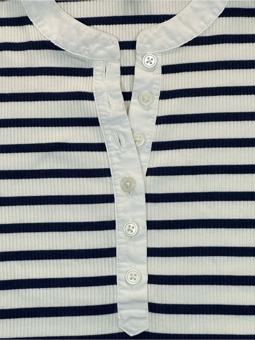 J. Crew Vintage Rib Puff-Sleeve Henley, Navy/White Stripes - Womens Small